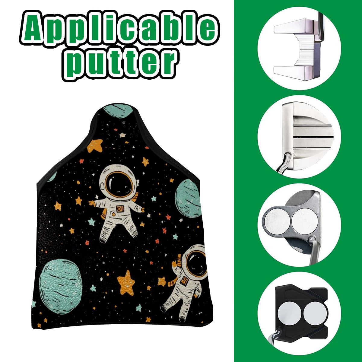 Golf Mallet Putter Cover Premium Leather Golf Putter Head Cover with Magnetic Closure, Golf Cover for Men and Women Astronaut Planet