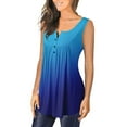 thumbnail image 7 of Usmixi Tank Top for Women Gradient Print Round Neck Sleeveless T Shirts Button Down Loose Flowy Pleated Swing Vest Tunic Blue XL Up to 65% off, 7 of 7