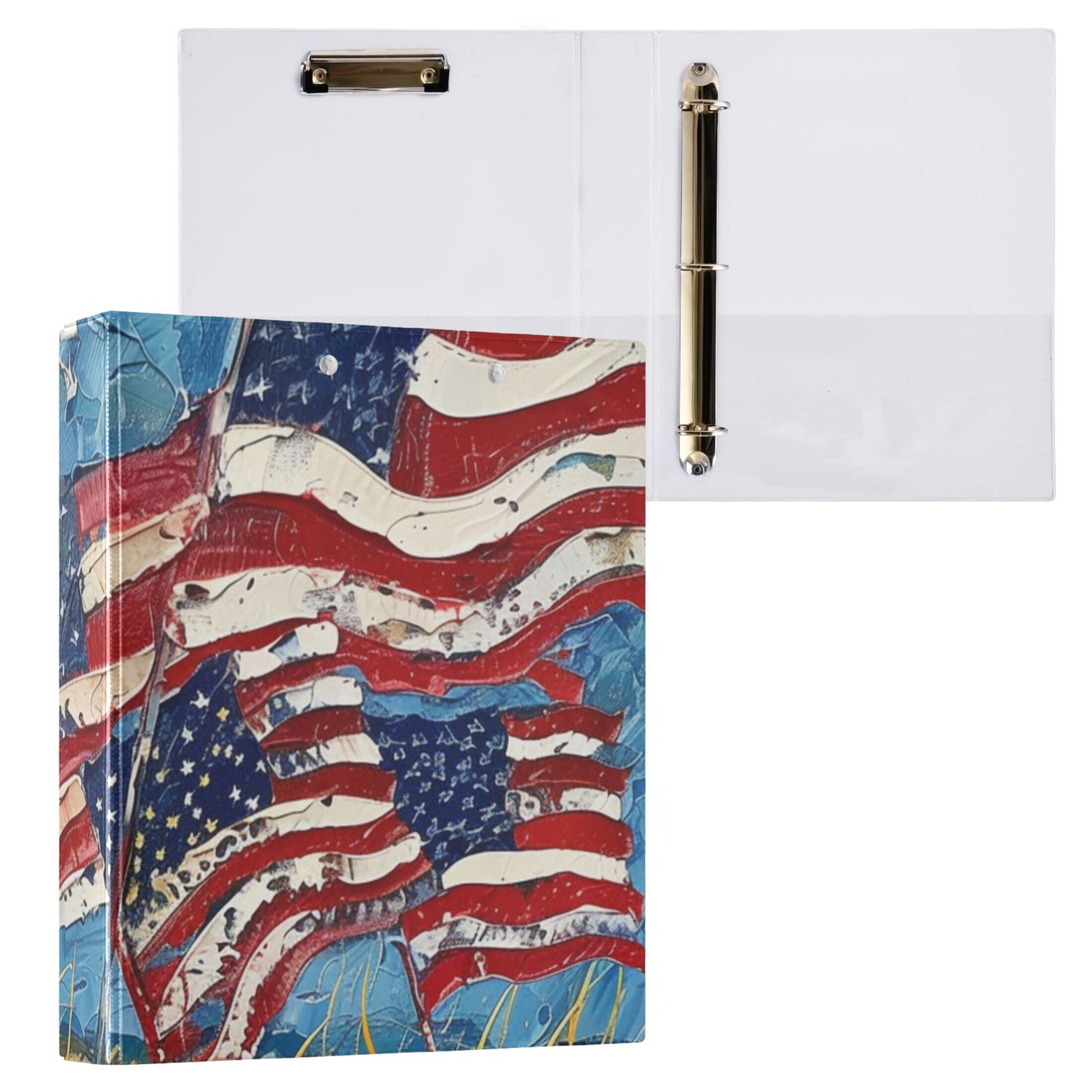 Usa Flags 3 Ring Binders 1.5 inch Hardcover File Folders with Interior Pockets A4 Size Organizer for School Office Hospital