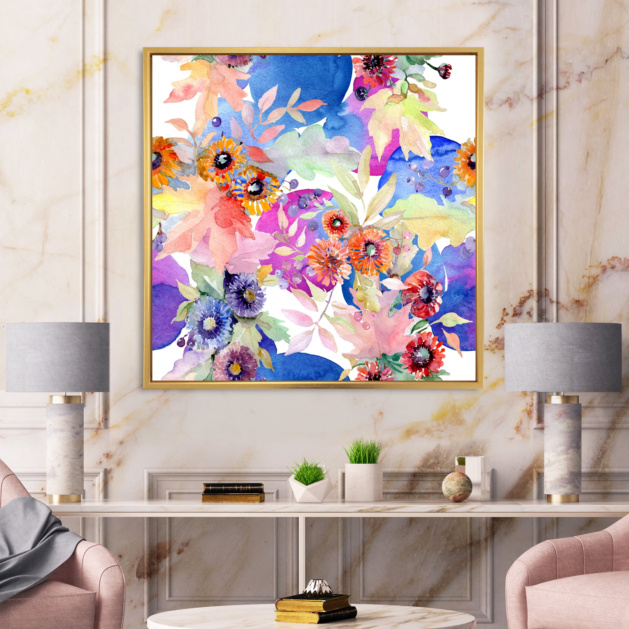 Designart 'Wildflowers and Vibrant Wild Spring Leaves IV' Modern Framed Canvas Wall Art Print