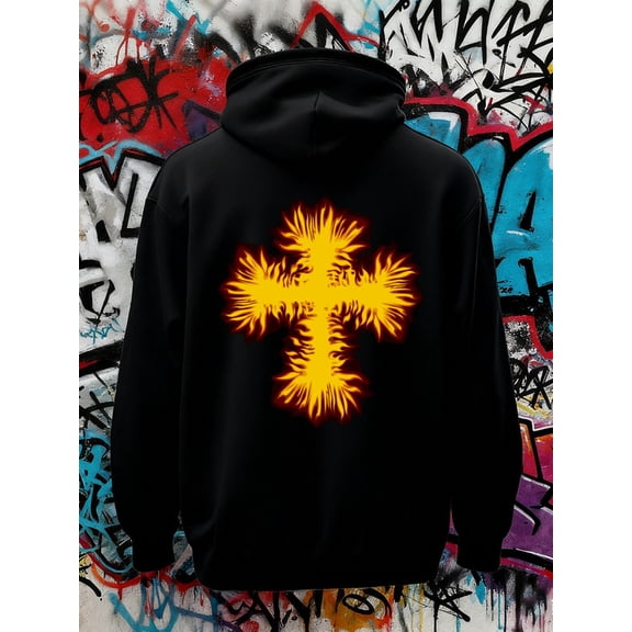 Flame Cross Hoodie graphic hoodies Christianity men sweater hoodie black Drawstring Comfortable Oversized Hooded Pullover Sweatshirt autumn christianity pamuk Basic Unisex hoodie