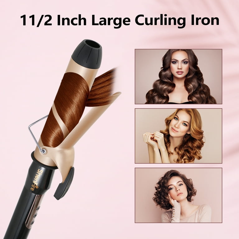 1 1 2 inch Curling Iron Large Long Barrel 1.5 Inch Curling Wand for Long Short Hair Dual Voltage Ceramic Tourmaline Coating Barrel 225 F to 450 F Fast Heat Up Glove Include Black Walmart
