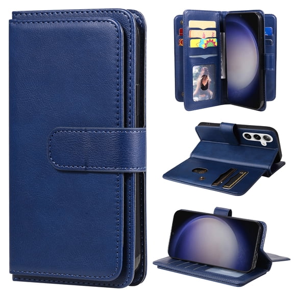 Compatible with Samsung Galaxy S25 FE Case Wallet with Card Holder[10 Card Slots] Kickstand [RFID Blocking] Magnetic PU Leather Phone Case Flip Kickstand Folio TPU Shockproof Case,Darkblue
