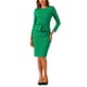 thumbnail image 2 of Vestido de trabajo midi ajustado de mujer con peplum, cuello redondo, manga larga y cintura alta en verde, 2 of 5