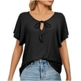 thumbnail image 5 of Njoeus Womens Tops Summer Tie V Neck T-Shirts Casual Ruffle Short Sleeve Tops for Women Trendy Eyelet Loose Blouses S-XXL, 5 of 9