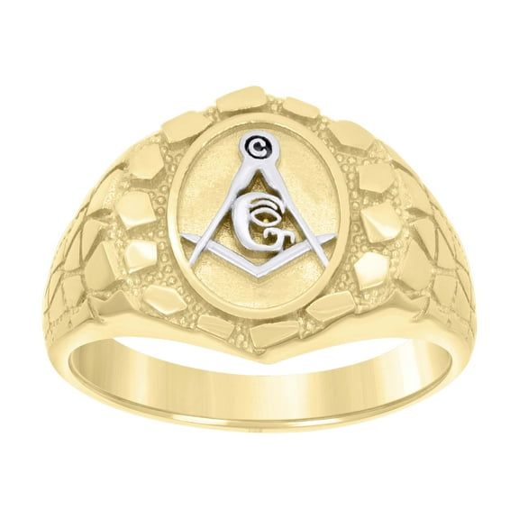 10kt Two-tone Gold Mens Masonic Symbol Nugget Ring