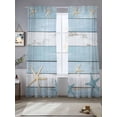 thumbnail image 2 of Summer Beach Theme Sheer Curtains 2 Panels Set Blue and White Wood Grain Beige Starfish Sheer Window Curtains Light Filtering Rod Pocket Voile Drapes for Bedroom Living Room 52"X84", 2 of 9