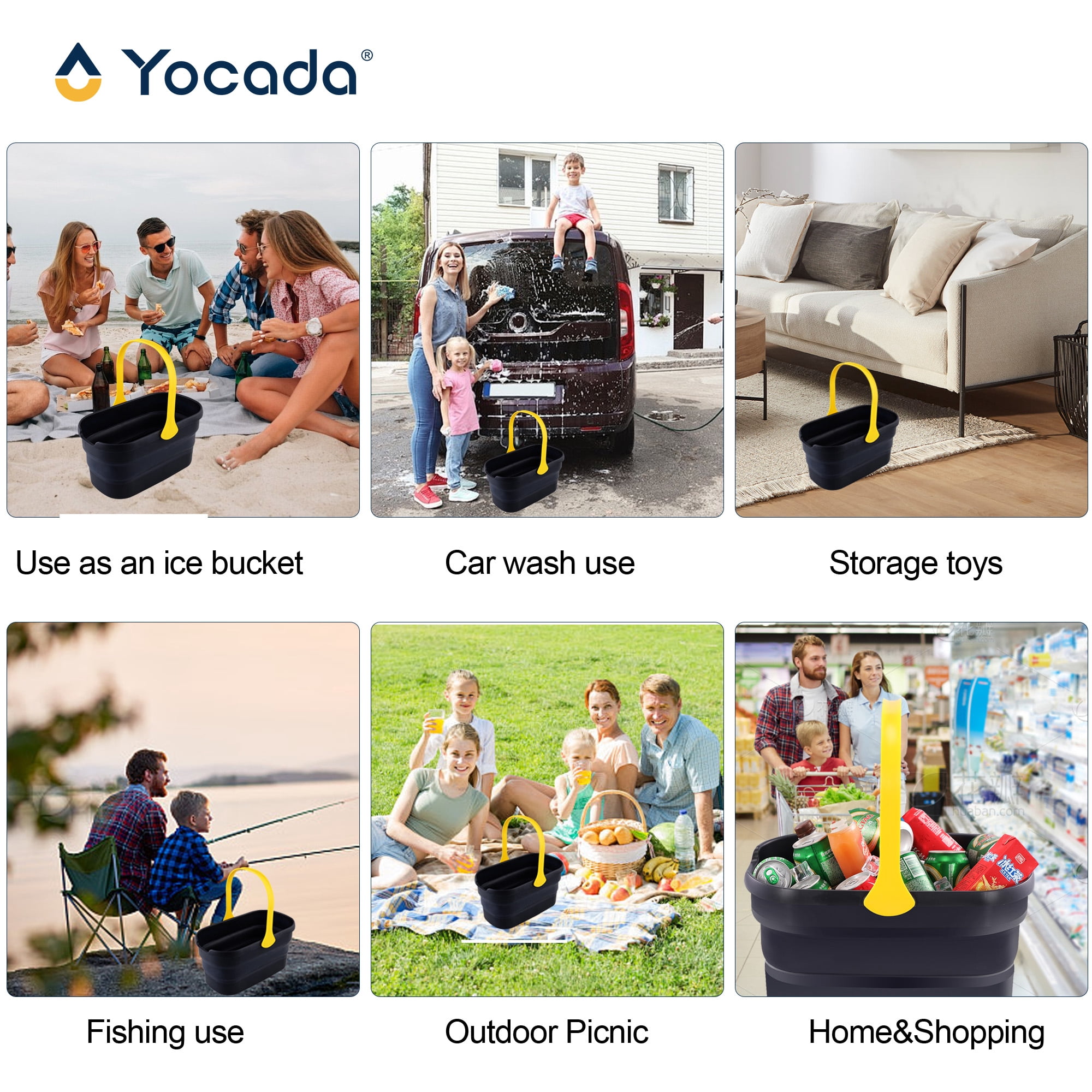 YOCADA Collapsible Plastic Bucket 10L (2.6Gal) for Sponge, for House Cleaning, Camping, and More - Space Saving Black