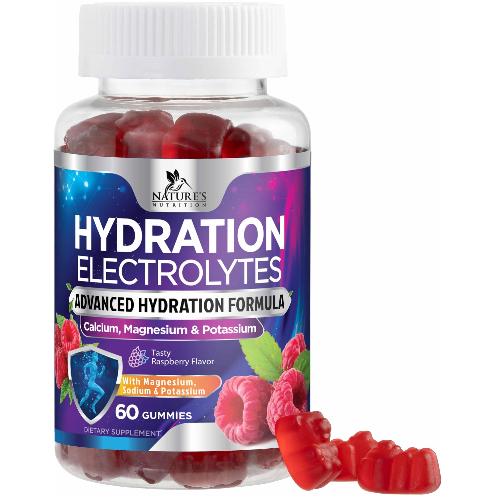 Hydration Electrolyte Gummies - Daily Liquid Replenisher Gummy - Electrolyte Multiplier with Minerals, Potassium & Real Salt, Vegan, Non-GMO, Tasty Raspberry Flavor Hydration Electrolytes, 60 Gummies