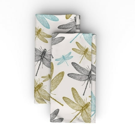 

Linen Cotton Canvas Dinner Napkins (Set of 2) - Dragonflies Dragonfly Insect Forest Wild Blue Gold Modern Room Minimalist Botanical Print Cloth Dinner Napkins by Spoonflower