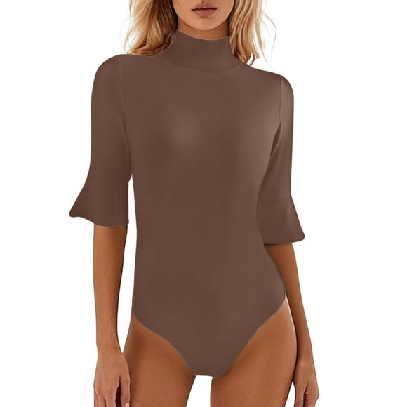 UANWENN Women's Casual Solid Color Summer Jumpsuit with Flared Sleeves and Five Quarter Sleeves Leather Bodysuit Long Sleeve Jumpsuit for Ladies Women Rompers and Jumpsuits Jumpsuit Dresses Elegant