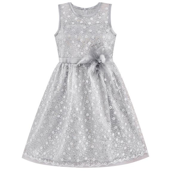 Flower Girl Dress Lace Sequin Flare Gray Wedding Party 5
