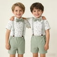 thumbnail image 2 of ANINEO Toddler Boys Short Sleeve Floral T Shirt Tops Suspenders Shorts Child Kids Gentleman Outfit Sets Classic Toddler Clothes Sets, 2 of 9