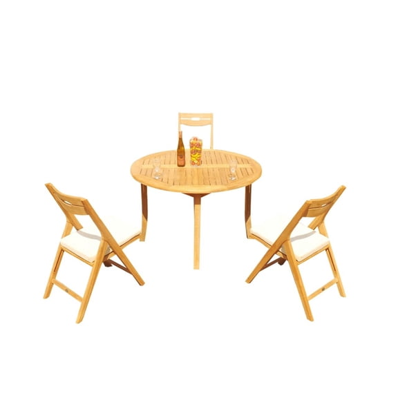 Grade-A Teak Dining Set: 3 Seater 4 Pc: 48" Round Table And 3 Surfliner Folding Reclining Arm Chairs Outdoor Patio WholesaleTeak #51SL1004