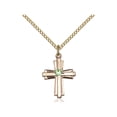 thumbnail image 1 of Gold Filled Cross Pendant with 3mm August Green Swarovski Crystal 3/4 X 1/2 inches with 18 inch Gold Filled Curb Chain, 1 of 1
