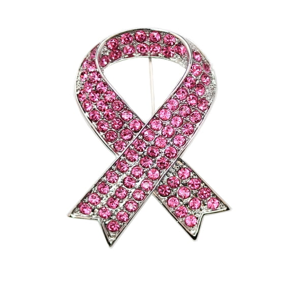 Faship Gorgeous Pink Rhinestone Crystal Breast Cancer Ribbon Pin Brooch