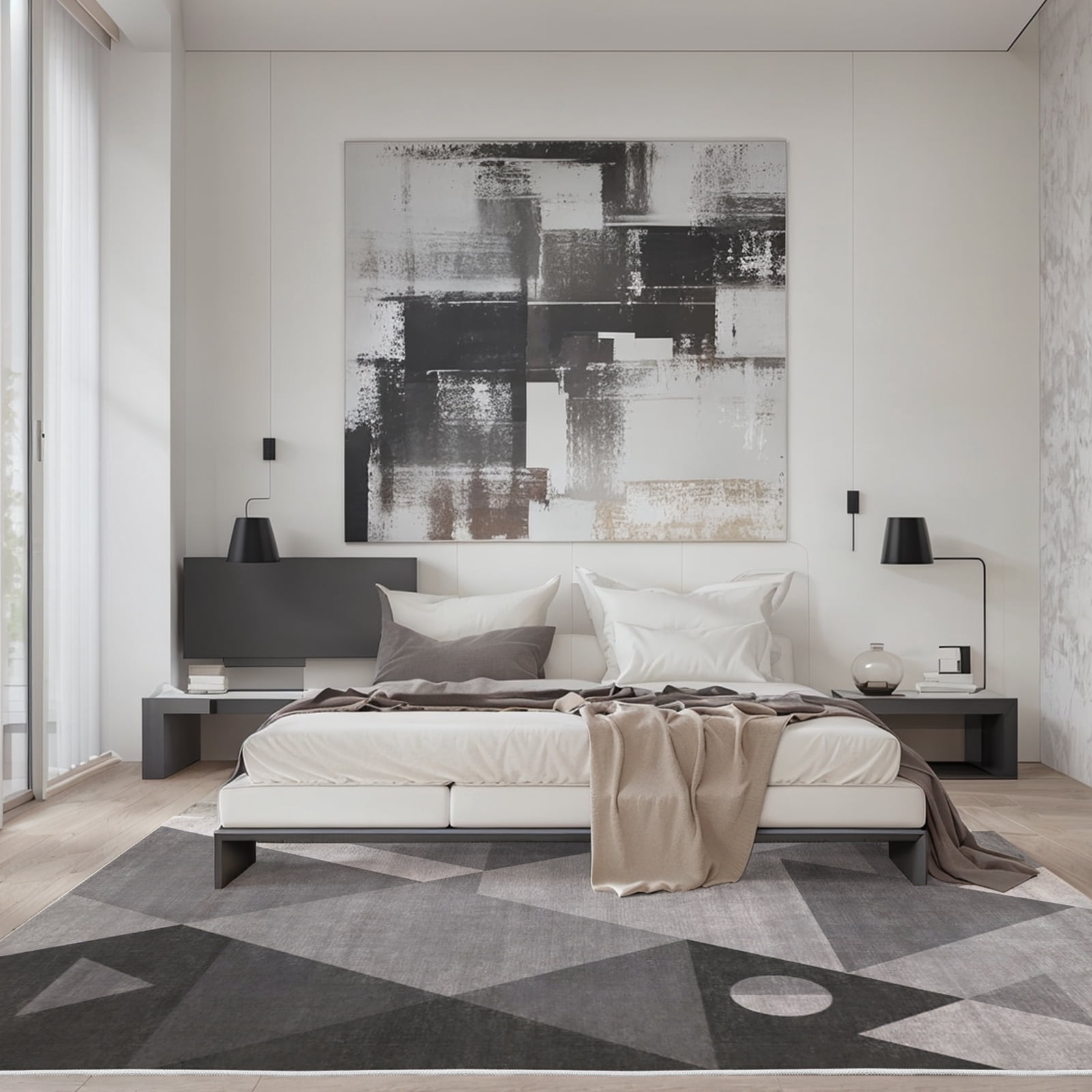 Cozylore 9'x12' Area Rugs for Living Room Geometric Style Modern Rug Soft Low Pile Non Slip Carpet Machine Washable Indoor Rug for Bedroom Dining Room Office, Gray