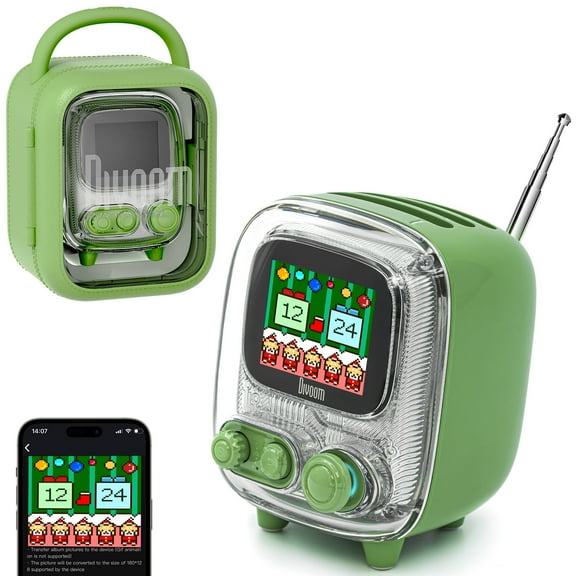 Divoom Tivoo-2 Portable Bluetooth Speaker with FM Radio, Pixelart Retro Mini Wireless Speaker, Vintage Green