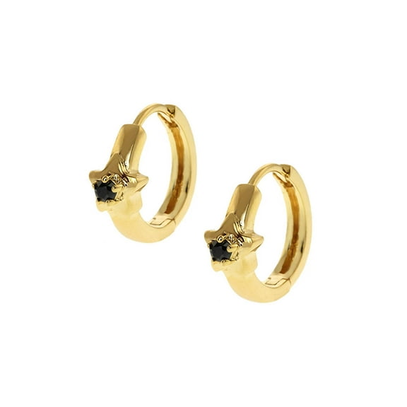Gem Stone King 18K Yellow Gold Plated Black Zirconia Huggie Hoop Earrings for Women (12MM Length x 3MM Width)