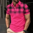 thumbnail image 2 of BiZtdJrK Mens Casual Button Down Lapel Collar Polos Shirt Summer Fashion Plaid Print Short Sleeve Shirts Big and Tall Golf T-Shirt Loose Fit Tops Hot Pink XXXXL, 2 of 6