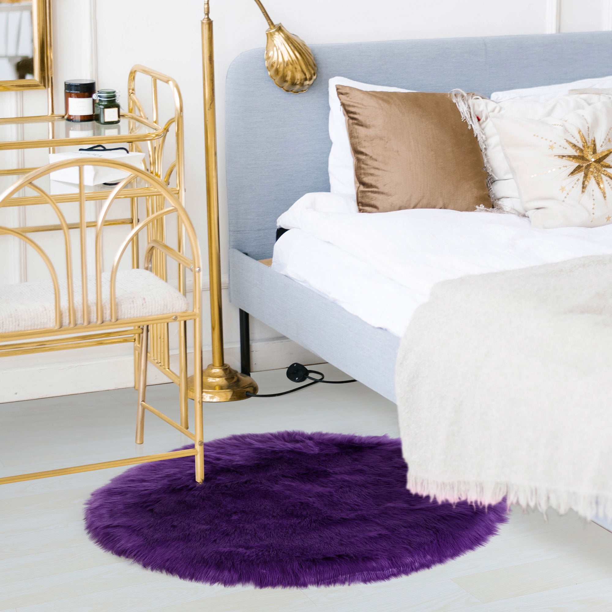 Unique Bargains Artificial Animal Wool Soft Faux Fur Sheepskin Plush Area Rug Purple 2x2 Feet Round