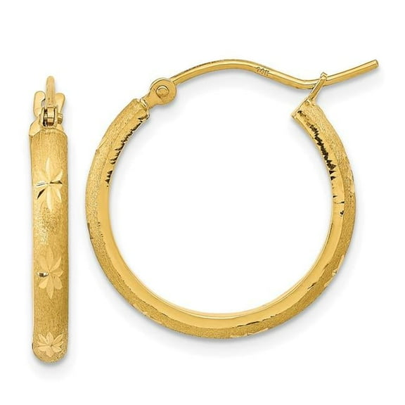 Finest Gold 14K Polished & Satin Diamond-cut Hoop Earrings