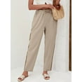 thumbnail image 6 of Women'S Linen Pants with Drawstring Petite Summer Beachwear Elastic Waist Pants Khaki M, 6 of 8