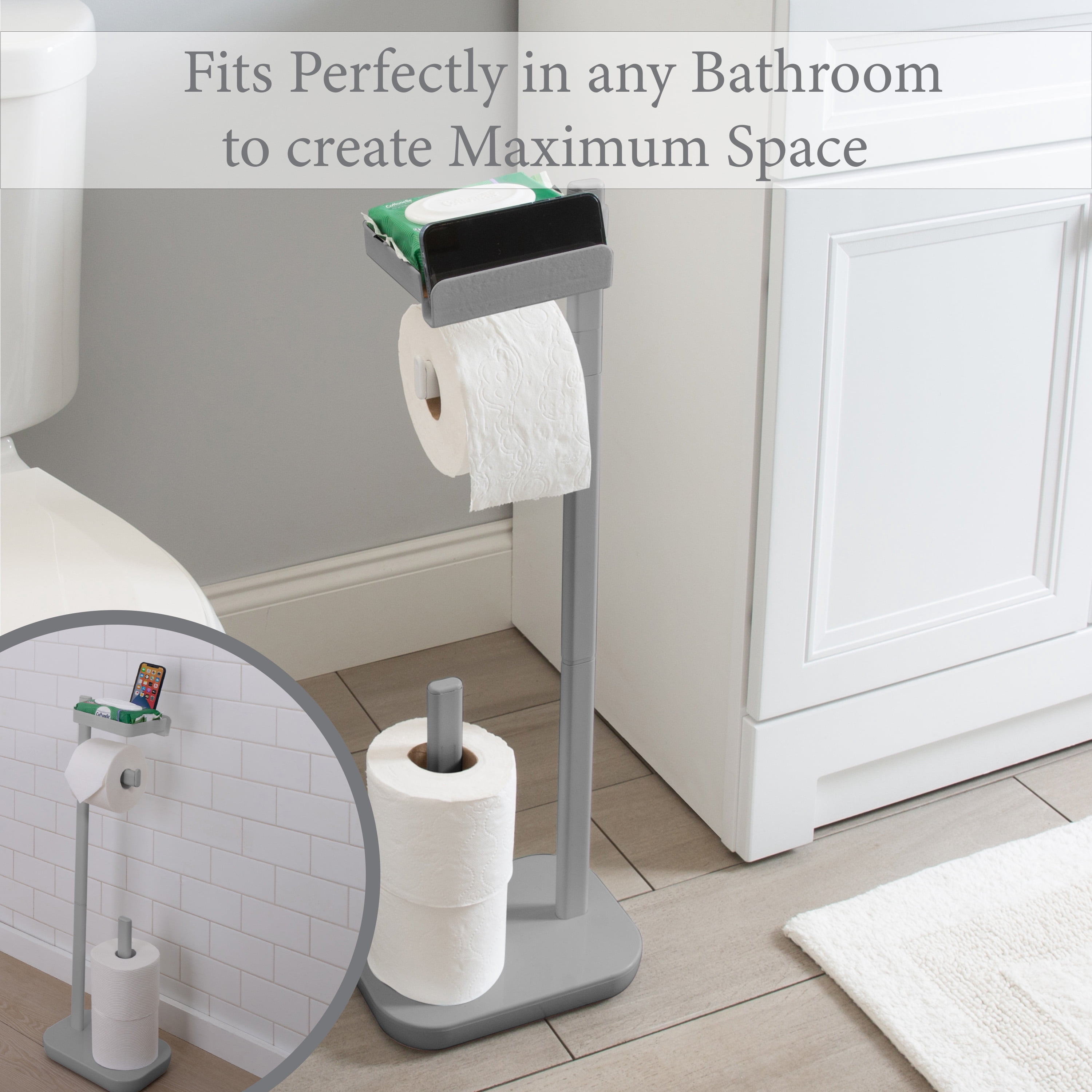 Bath Bliss 3 in 1 Freestanding Toilet Paper Dispenser in Grey