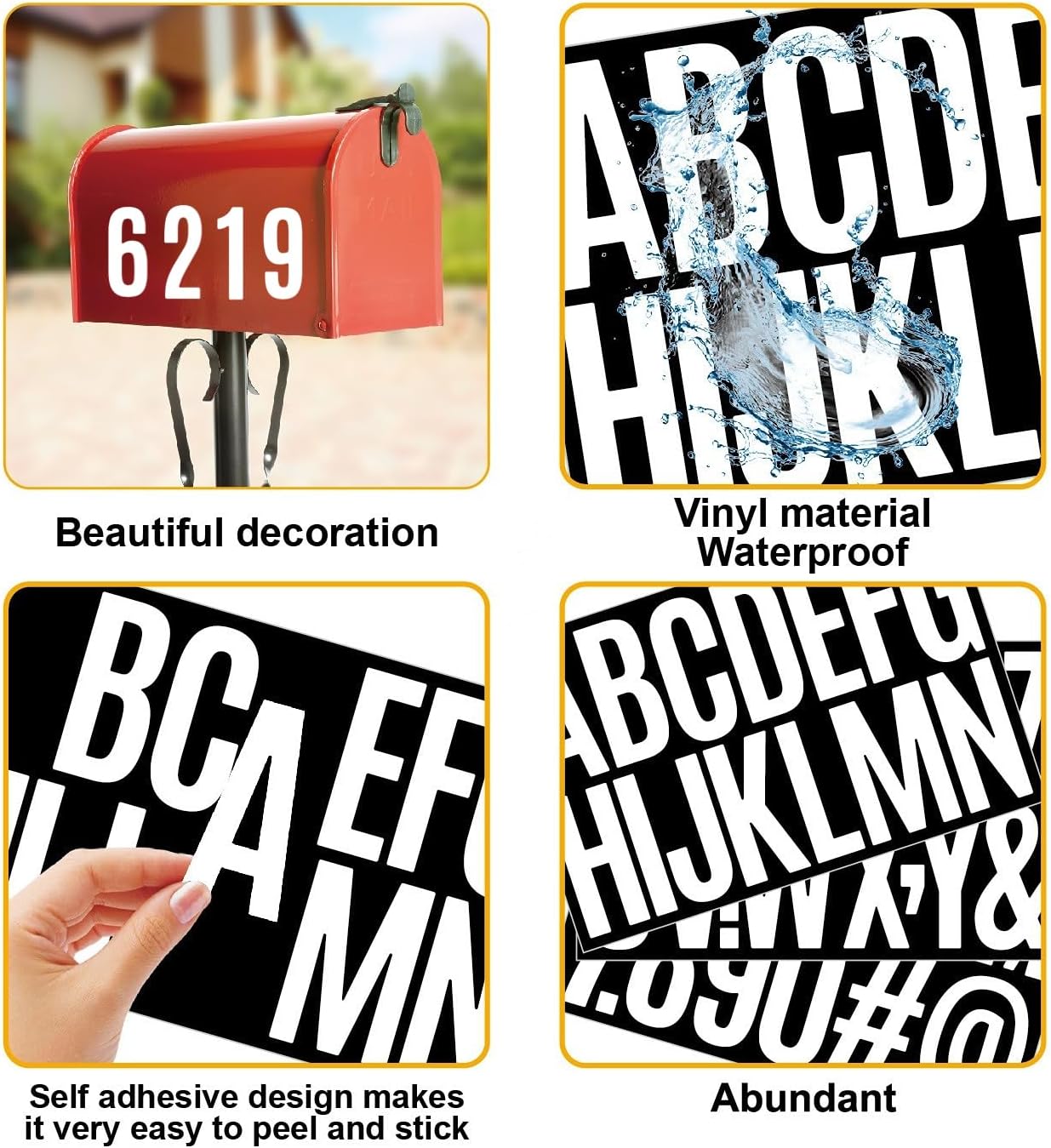 24 Sheets 384 Pcs Vinyl Letter Stickers,3 inch Self-Adhesive Alphabet Numbers Stickers Waterproof Mailbox Numbers Sticker letters for Mailboxes, Window, Door,Signs,Cars,Boats, Business, Address Numbe