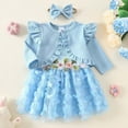thumbnail image 2 of TBWNWG Toddler Girl Floral Mesh Dress Set With Matching Jacket And Detachable Bow Headband for Spring Fall Seasonal Wear,Size 18-24 Months, 2 of 9