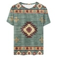 thumbnail image 5 of Blczomt Western Womens Shirts Summer Green Aztec Shirt Crew Neck Trendy Short Sleeve Women Blouses, 5 of 5