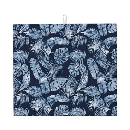 

Dish Drying Mats for Kitchen Counter Blue Leaves Hawaiian Style 16x18in Dish Drying Pad Coffee Mat with Hanging Loop Super absorbent Kitchen Counter Mat Coffee Bar Accessories