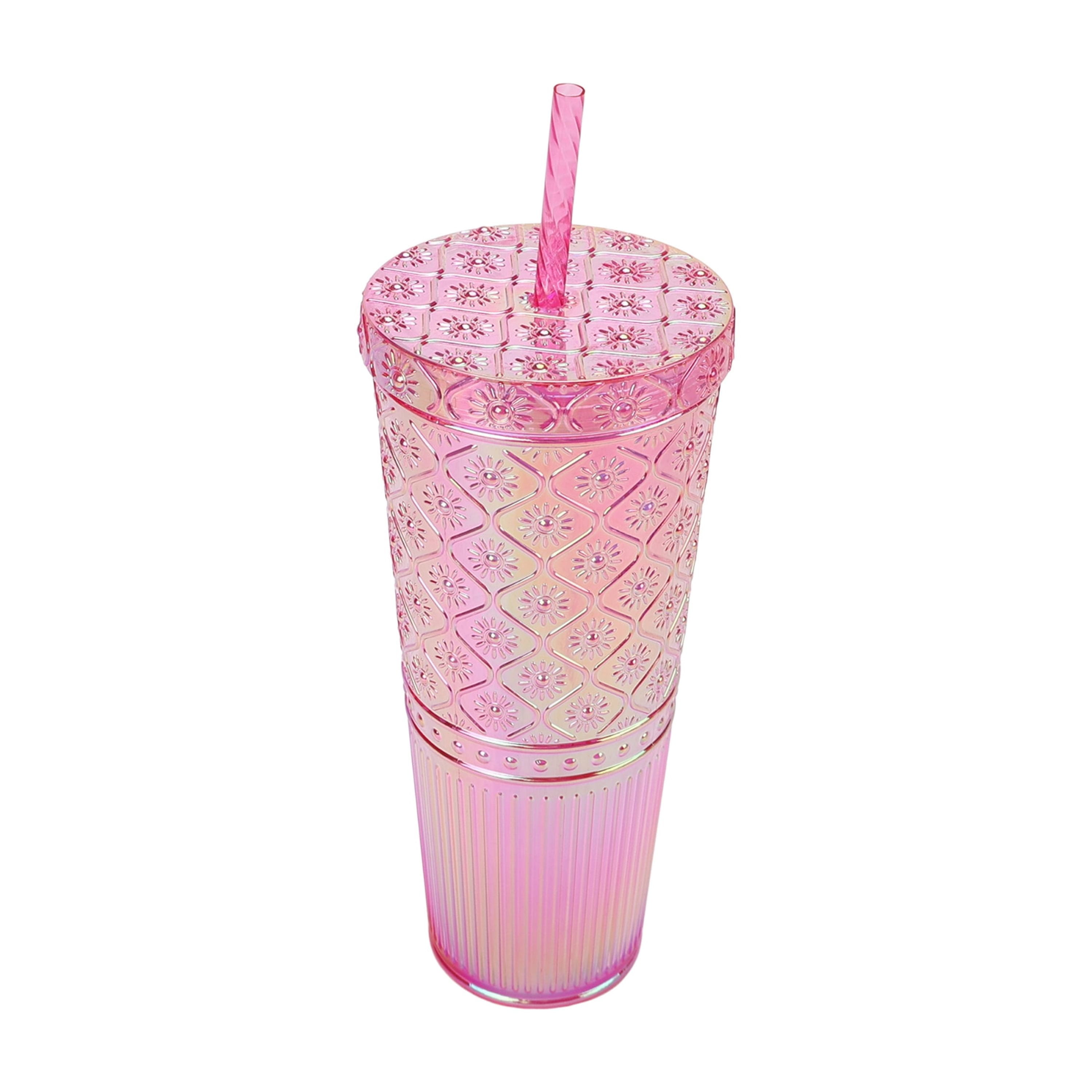 Mainstays 26 oz Sun Ray Textured Plastic Tumbler, Pink