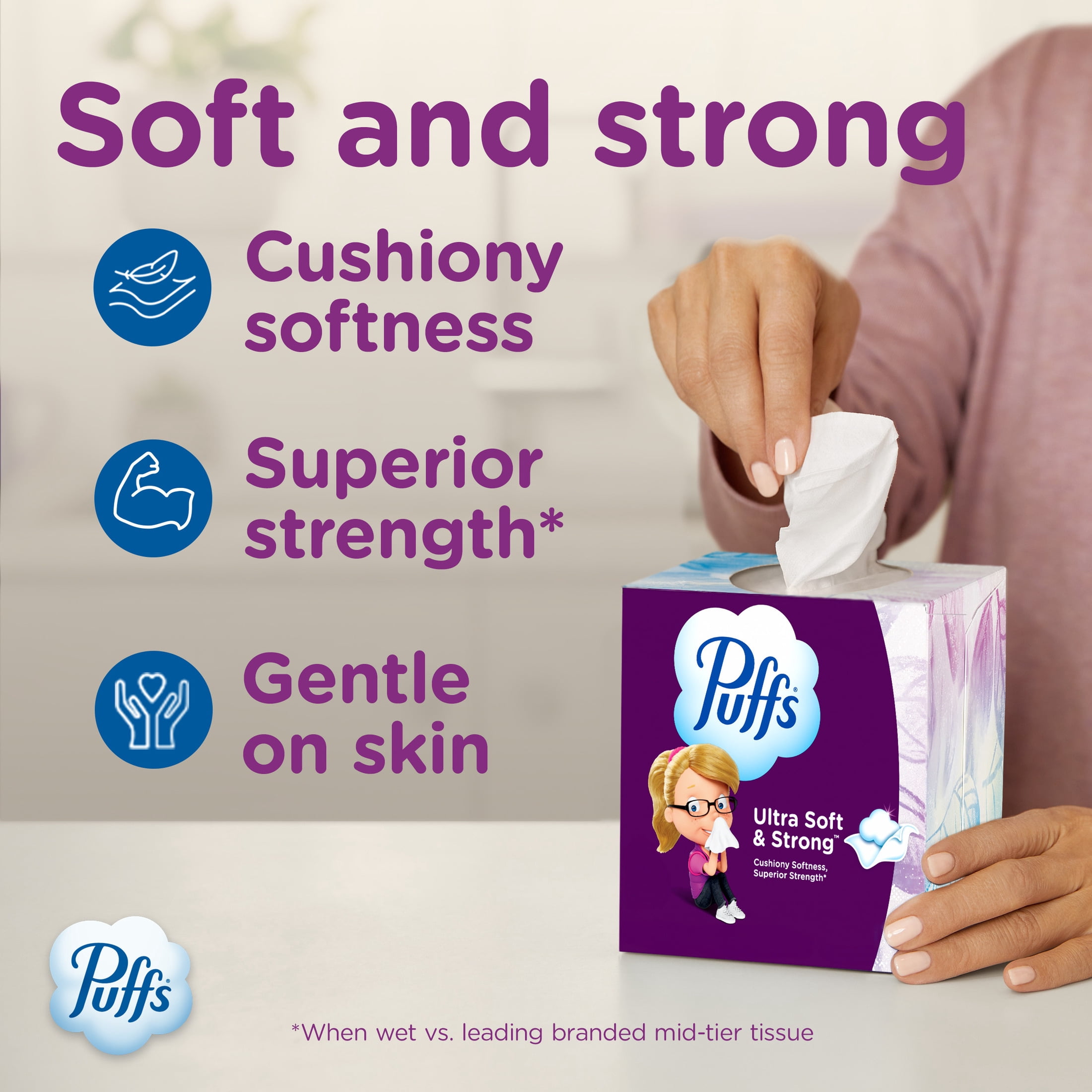 (18 pack) Puffs Ultra Soft Non-Lotion Facial Tissue, 1 Mega Cube Box, 72 Facial Tissues per Box