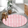 thumbnail image 5 of Pink Plaid Round Rug 3ft Washable Circle Entryway Rugs Non Slip Modern Art Checkered Farmhouse Area Rug Indoor Floor Carpet for Bedroom Kitchen Living Room Home Office Dining Room Nursery, 5 of 8