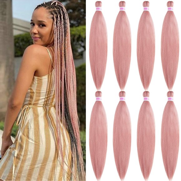 Pre Stretched Braiding Hair Colored Hair Extensions for Braiding Kanekalon Prestretched Braiding Hair 30 inch 8 packs Long Jumbo Rouge Pink Braiding Hair Natural as Human Hair Micro Box
