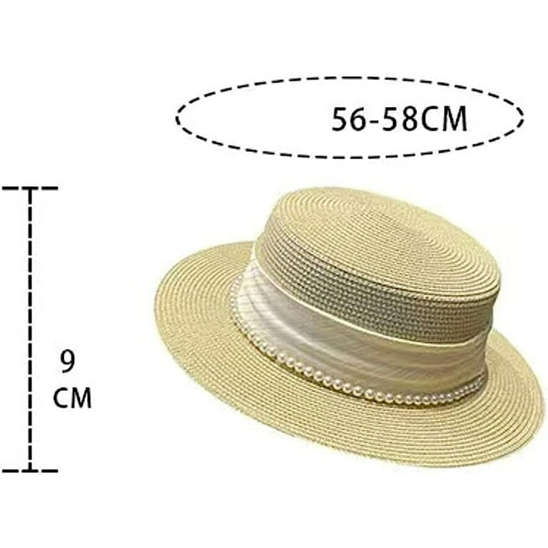 Kukuzhu Straw Sun Hat Women Wide Brim Pearl Summer Beach Boater Hat UV  Protection Fishing Hat