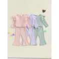 thumbnail image 3 of Miaouyo Baby Girl 2Pcs Fall Outfits Ruffle Long Sleeve Sport Print Tops + Flare Pants Set Toddler Clothes, 3 of 9
