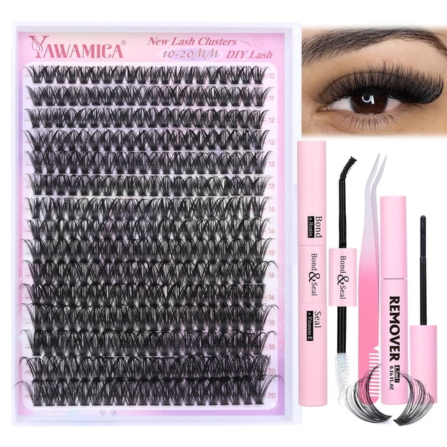 Kit de extensión de pestañas Yawamica DIY Lash, 300 unidades, racimos de 10 a 20 mm
