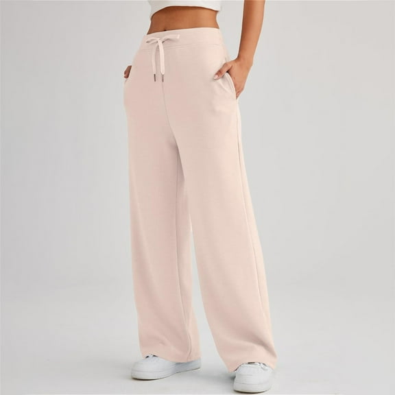 DondPO Wide Leg Sweatpants Women,Lounge Pants Women Women's Fall Casual Loose Wide Leg Sports High Waisted Pants Sweatpants Women,Pants for Women,Beige Pants L