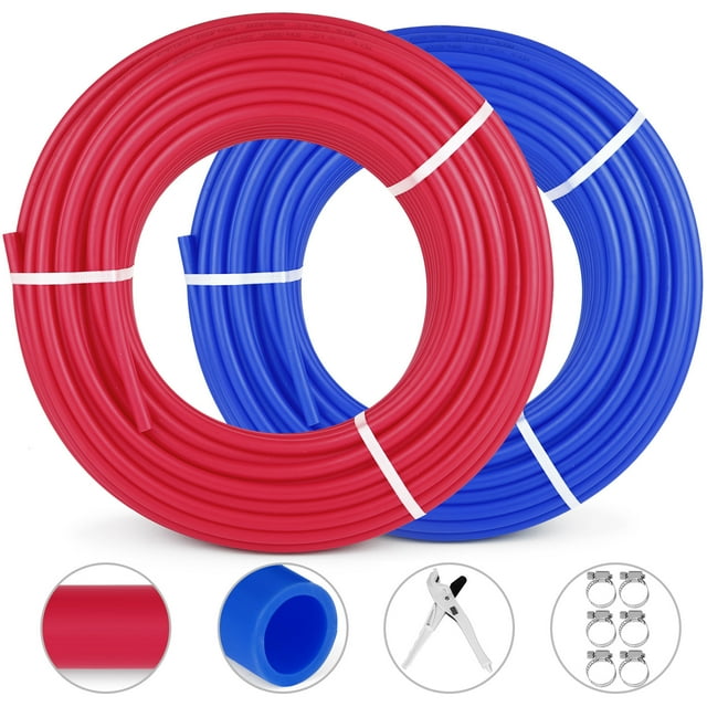 VEVOR Oxygen O2 Barrier PEX Tubing - 2 Rolls of 1/2 inch X 300 Feet Tube Coil - EVOH PEX-B Pipe for Residential Commercial Radiant Floor Heating Pex Pipe (1/2" O2-Barrier, 2x300Ft/Red+Blue)
