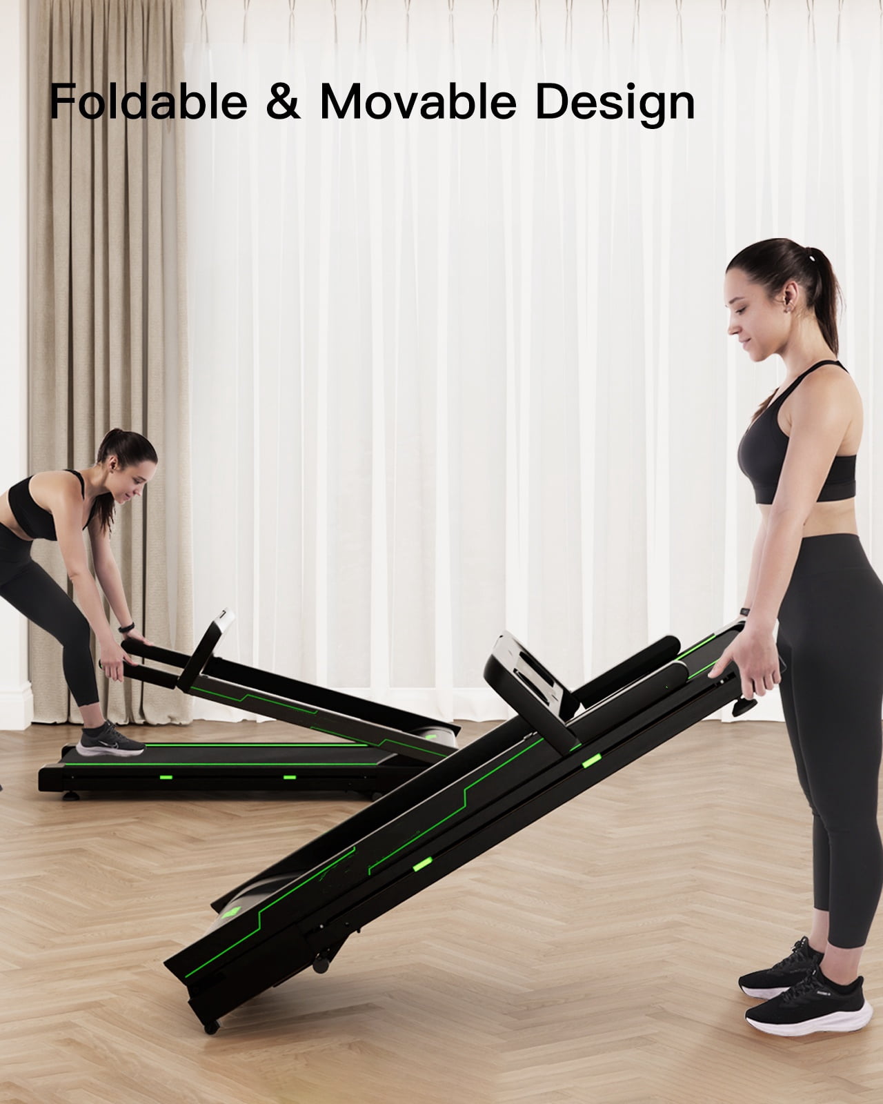 SSPHPPLIE 3HP Folding Treadmill for Home, APP Control , 300LB Walking Pad Running Data Analysis, (Green)