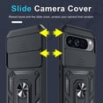 thumbnail image 2 of KOMI Case Compatible with Google Pixel 9 Pro XL Built in Slide Camera Lens Cover+Screen Protector+Finger Ring Holder Kickstand,Heavy Duty Shockproof Full Body Protective Phone Cover, Black, 2 of 5