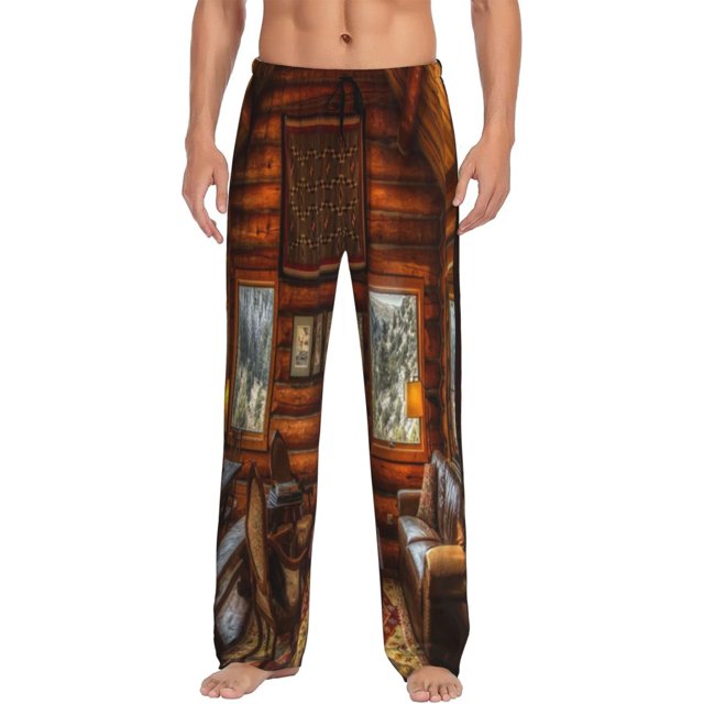 Balery Log Cabin Inside Pantalones de pijama para hombre, pijama ultraligero, pantalón de descanso-Small