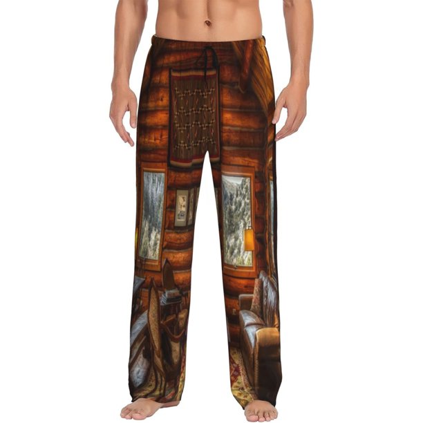 Fotbe Log Cabin Inside Pantalones de Pijama para Hombre, Pantalones de Dormir, Pantalones de Casa con Cintura Ajustable y Bolsillos-Small