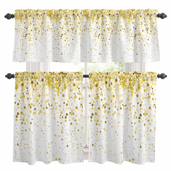 Yellow Polka Dot Kitchen Curtains Sets for Windows 36 Inch Length, Ombre Abstract White Monochrome Rod Pocket Window Treatments Tier Curtains and Valances Set for Bedroom/Bathroom