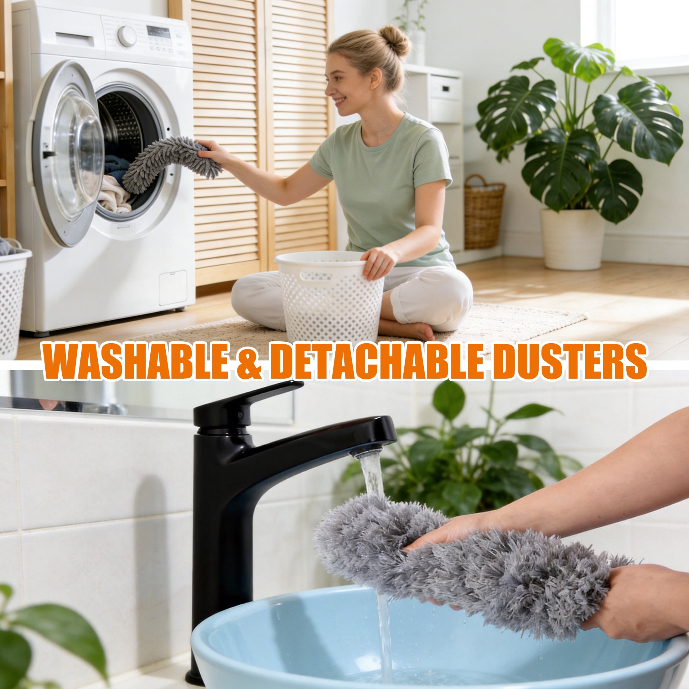 cisilov Dusters for Cleaning with 84" Extension Pole, Ceiling Fan Duster Cobweb Duster for High Ceilings, Washable Reusable Microfiber Duster Kit for for Ceiling Fan Webs, Blinds