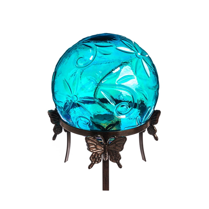 Gazing Ball with stand, Shimmering Dragonfly, Blue