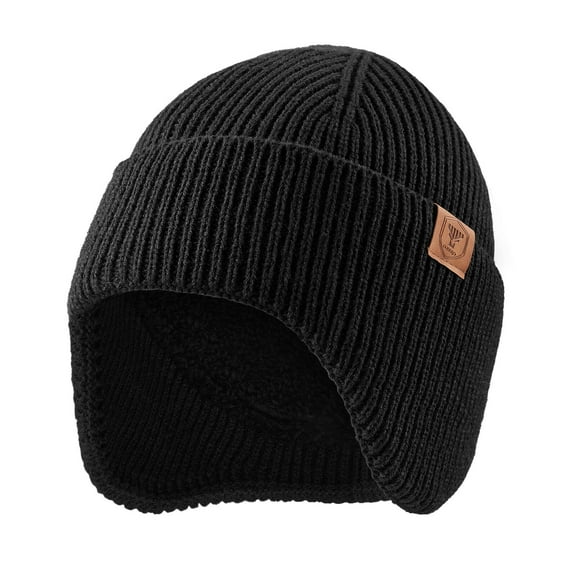 OZERO Winter Beanies Hats Men: Beanie with Ear Flaps Outdoor Thermal Knitted Hat - Warm Ski Stocking Polar Fleece Cuffed Cap