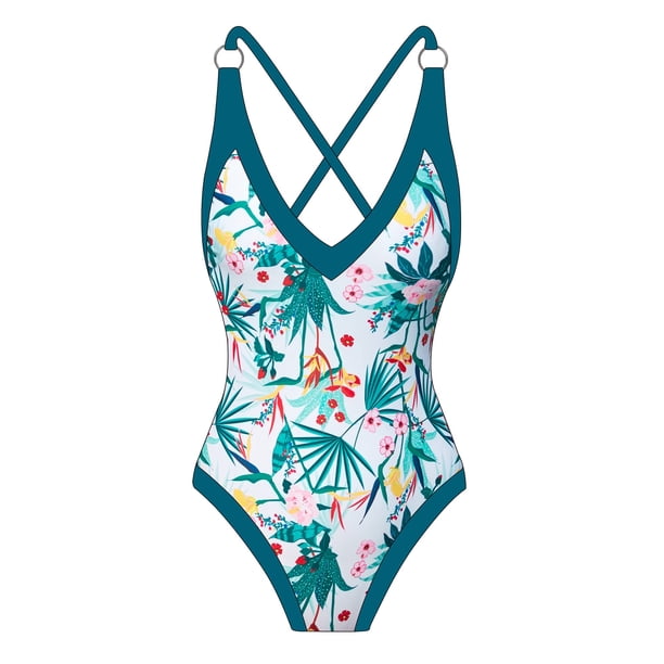 Qarigey Traje de baño retro vintage duradero para mujer Traje de baño con control de barriga Traje de baño de una pieza conjuntos de ropa Flores Verdes XL